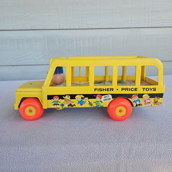 VTG Fisher Price School Bus #192 Little Peg People 1965 No Figures Wooden Bottom - Picture 3 of 10